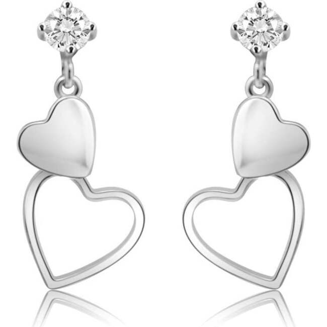 Heart White Crystal Palladium Plating Screwback Stud Girls Earring