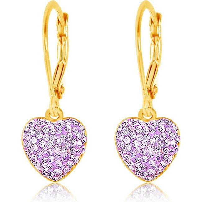 Heart Purple Crystal Yellow Gold Plating Girl's Leverback Earrings