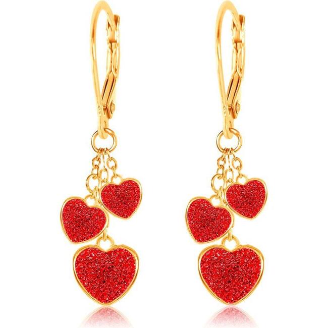 Heart Red Crystal Yellow gold plating Girl's Leverback Earring