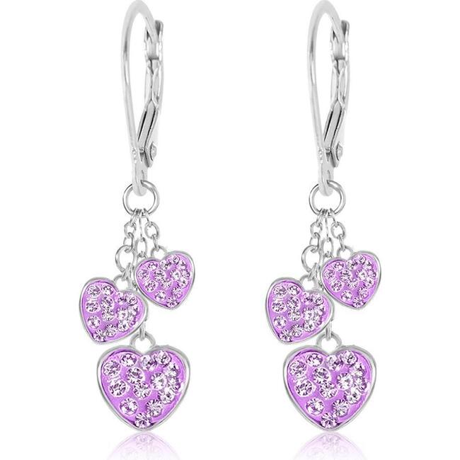 Heart Purple Crystal Dangle Palladium Plating Girls Leverback Earring Purple