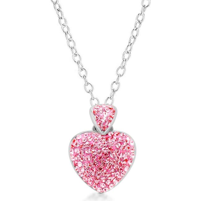 Heart Pink Crystal White Gold palladium Plating Girl's Pendant Necklace
