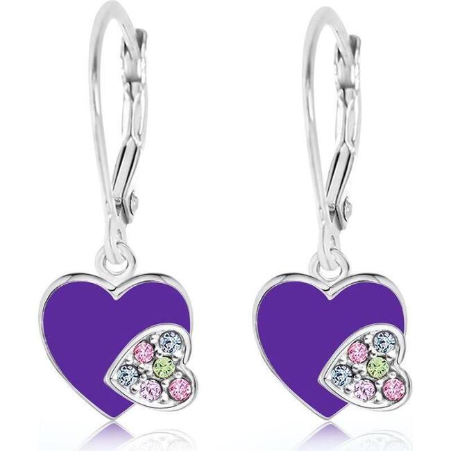 Hearts Multi-colored Crystal Enamel White Gold Palladium Plating Girl's Leverback Earrings Pink - Earrings - 3