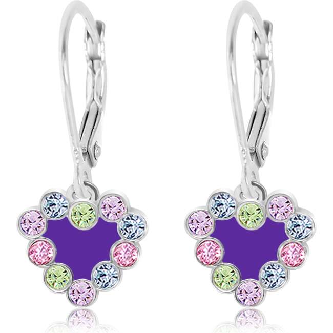 Heart Purple Multi Colored Crystal Palladium Plating Girls Leverback Earring