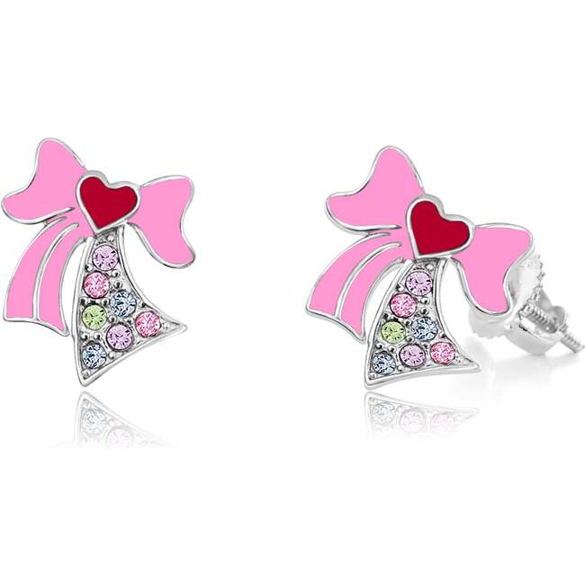 Heart Pink Ribbon Crystal Palladium plating Screwback Stud Earring