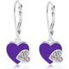 Hearts Multi-colored Crystal Enamel White Gold Palladium Plating Girl's Leverback Earrings Purple - Earrings - 3 - thumbnail