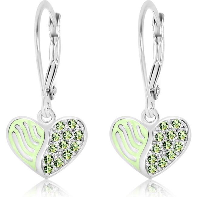 Heart Multi-colored Crystal White Gold Palladium Plating Girl's Leverback Earrings Mint Green