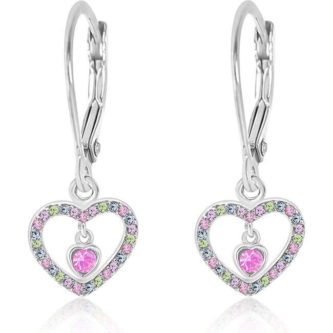 Heart Multi-colored Crystal Palladium Plating Girls Leverback Earring