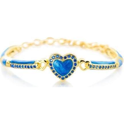 Heart Enamel Crystal Yellow Gold Plating Girls Adjustable Bangle Bracelet Blue