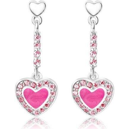Heart Enamel Crystal Palladium Plating Girl's Dangle Screwback Stud Earring Pink