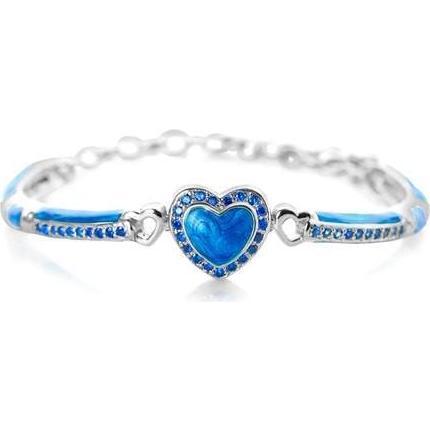 Heart Enamel Crystal Palladium Plating Girls Adjustable Bangle Bracelet Blue