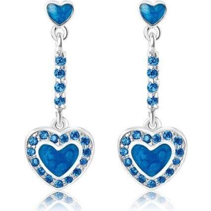 Heart Enamel Crystal Palladium Plating Girl's Dangle Screwback Stud Earring Blue