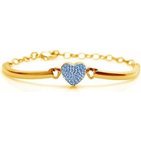 Heart Crystal Yellow Gold Plating Girl's Adjustable Bangle Bracelet Blue