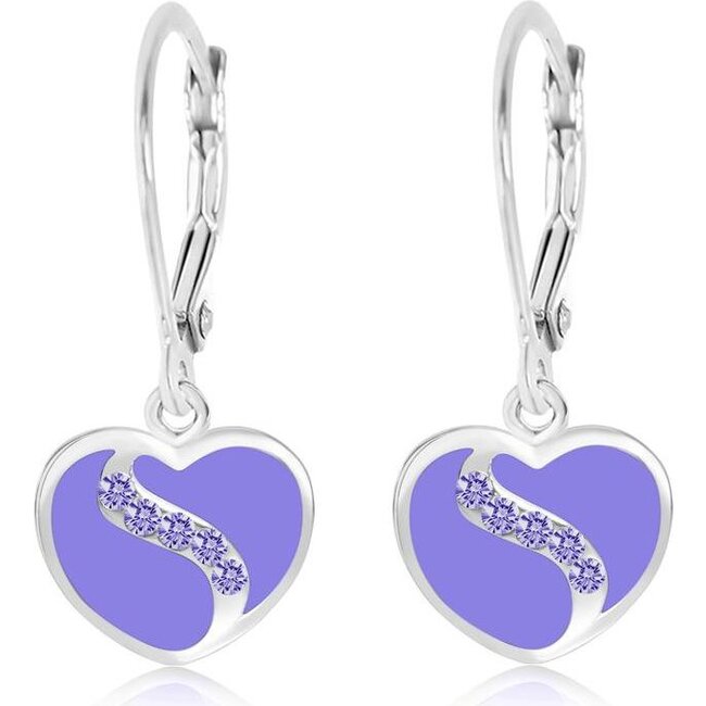 Heart Crystal Enamel White Gold Palladium Plating Leverback Earrings Purple