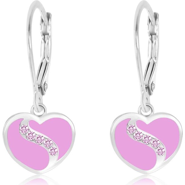 Heart Crystal Enamel White Gold Palladium Plating Leverback Earrings Pink