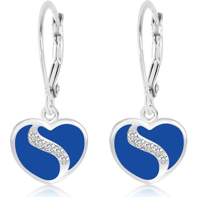 Heart Crystal Enamel White Gold Palladium Plating Leverback Earrings Blue