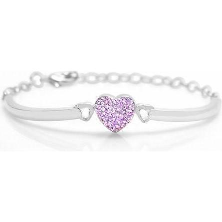 Heart Crystal Adjustable Pink Palladium plating Girl's Bangle Bracelet Violet