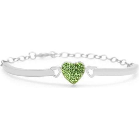 Heart Crystal Adjustable Pink Palladium plating Girl's Bangle Bracelet Peridot