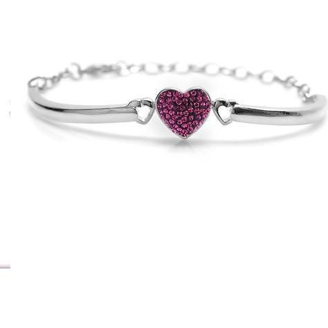 Heart Crystal Adjustable Pink Palladium plating Girl's Bangle Bracelet Amathyst