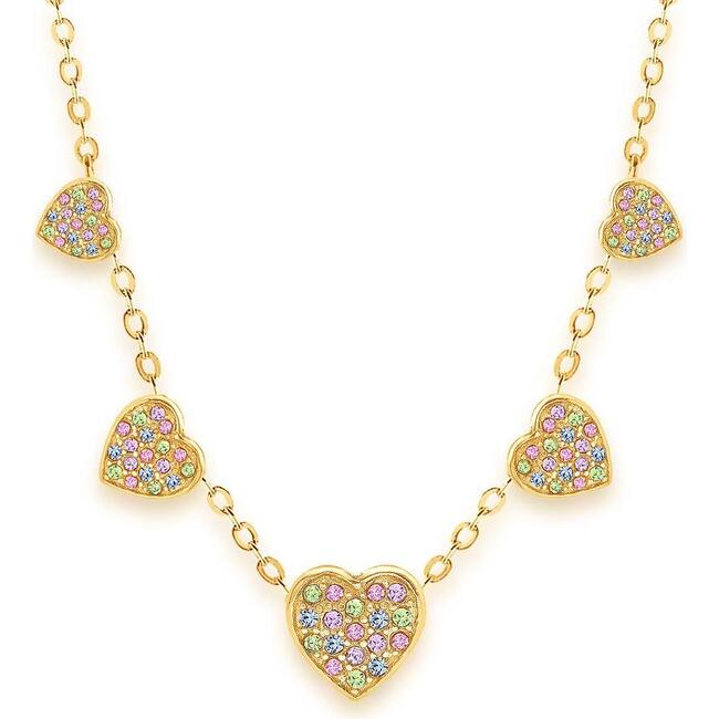 Heart Charm Necklace Multi-color Crystal Yellow Gold Plating Girl's Necklace Multi Color