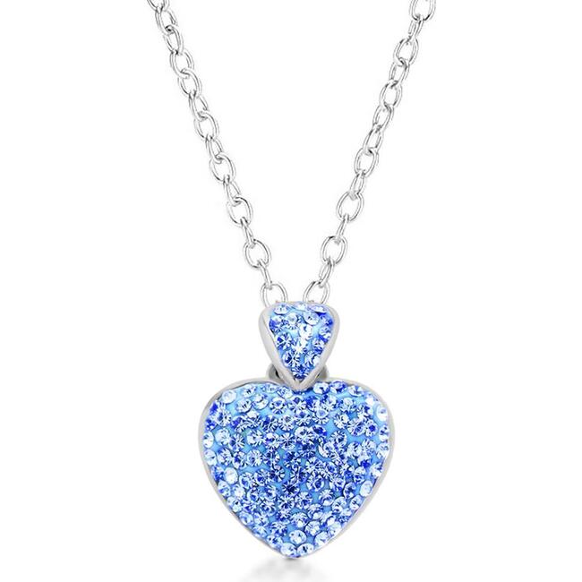 Heart Blue Crystal White Gold Palladium Plating Girl's Pendant Necklace