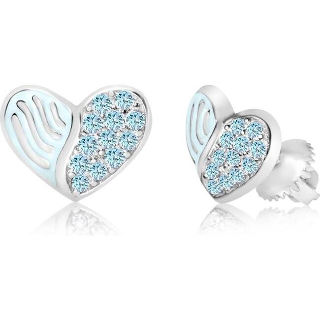 Half Heart Crystal White Gold Palladium Plating Girl's Stud Earring Sky Blue
