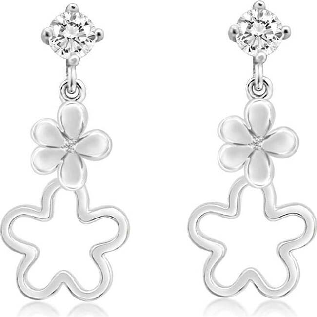 Flower White Crystal Palladium Plating Screwback Stud Girls Earring