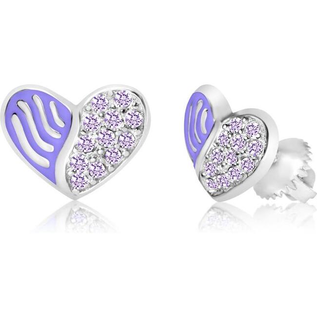 Half Heart Crystal White Gold Palladium Plating Girl's Stud Earring Sky Blue