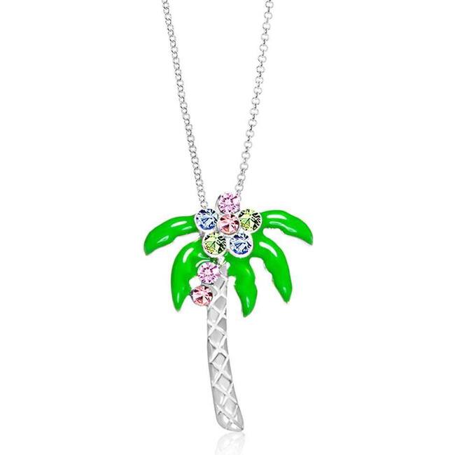 Green Palm Tree Enamel Multi-colored Crystal White Gold Palladium Plating Girl's Pendant Multi Color