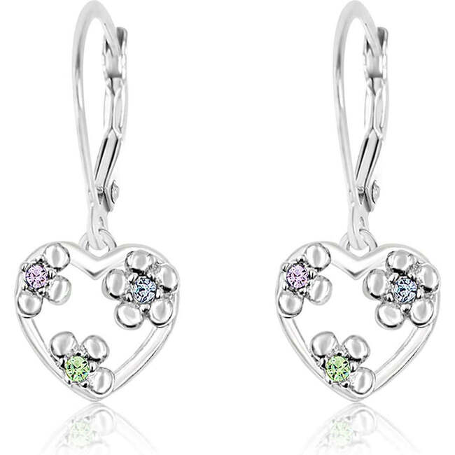 Flower Heart Multi-color Crystal White Gold Palladium Girl's Leverback Earrings