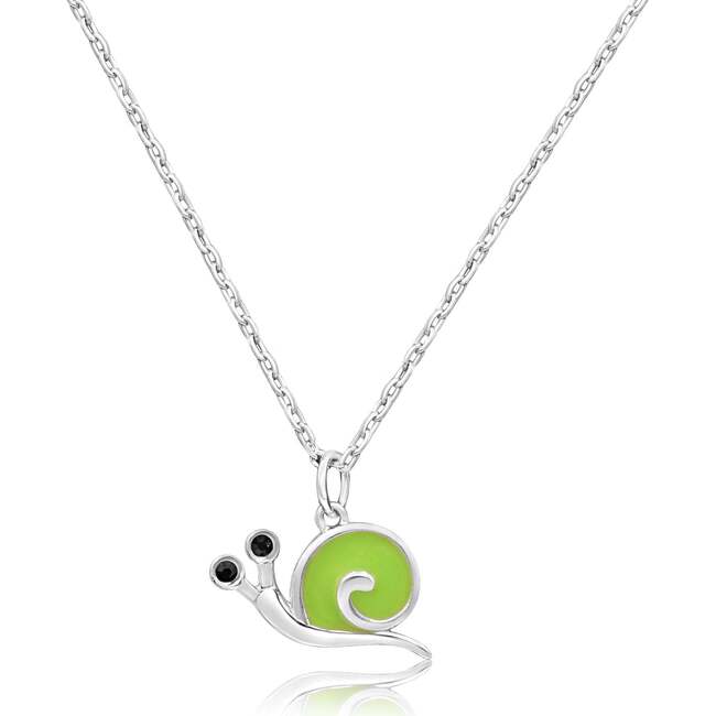 Green Snail Enamel White Gold Palladium Plating Girl's Necklace Pendant