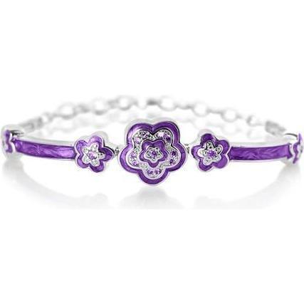 Flower Enamel Crystal Palladium Plating Girls Adjustable Bangle Bracelet Purple