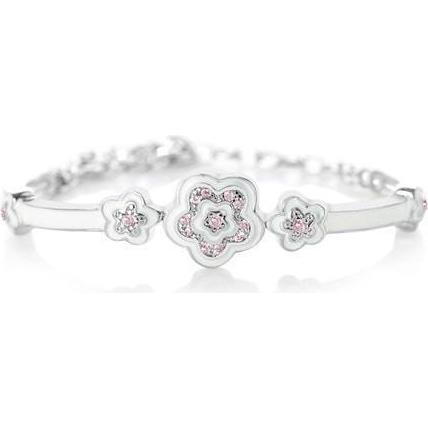 Flower Enamel Crystal Palladium Plating Girls Adjustable Bangle Bracelet White