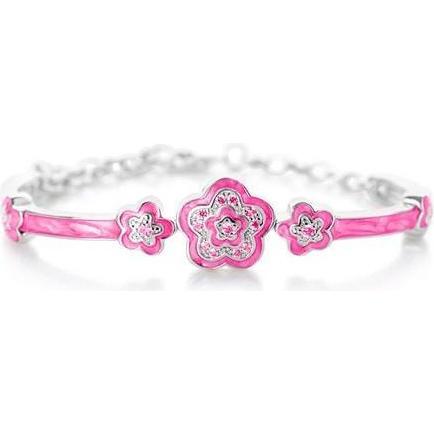 Flower Enamel Crystal Palladium Plating Girls Adjustable Bangle Bracelet Pink