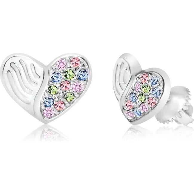 Half Heart Crystal White Gold Palladium Plating Girl's Stud Earring Sky Blue - Earrings - 5