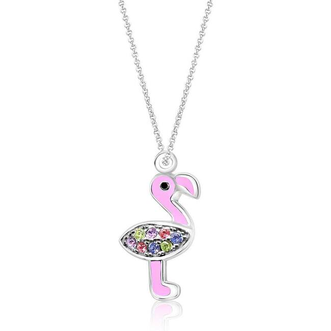 Flamingo Enamel Crystal White Gold Palladium Girl's Pendant Necklace Multi Color