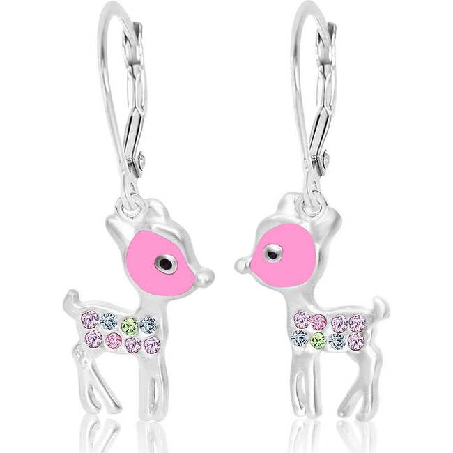 Deer Enamel Crystal White Gold Palladium Girl's Leverback Earrings