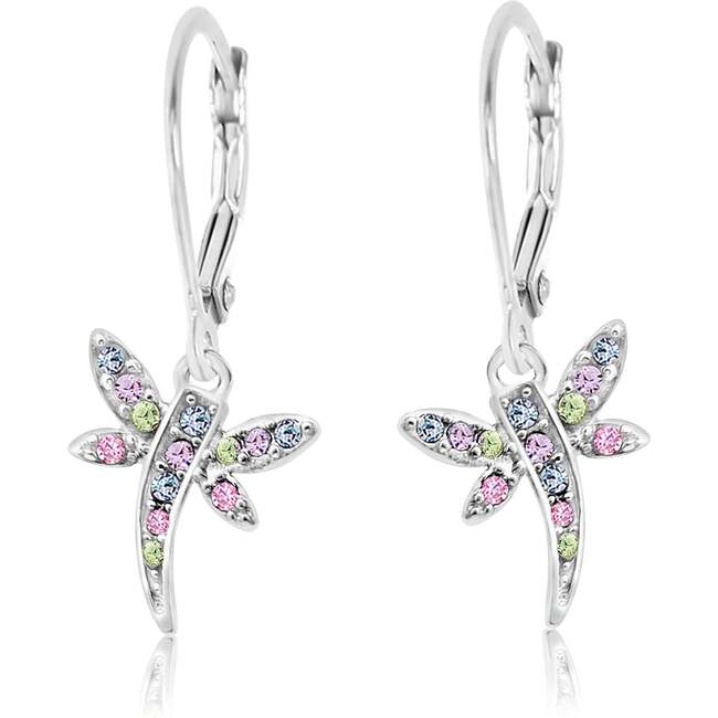 Dragon fly Multi-colored Crystal Palladium Plating Girls Leverback Earring