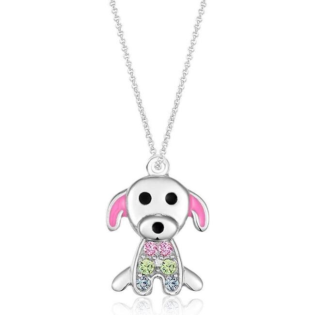 Dog Multicolored Crystal White Gold Palladium Girl's Pendant Necklace Multi Color