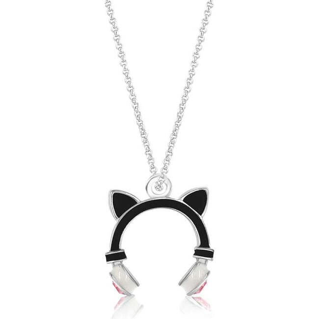 Cat Ears Headphone Crystal White Gold Palladium Plating Girl's Pendant
