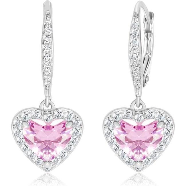 CZ Drop Heart Leverback Earrings Pink