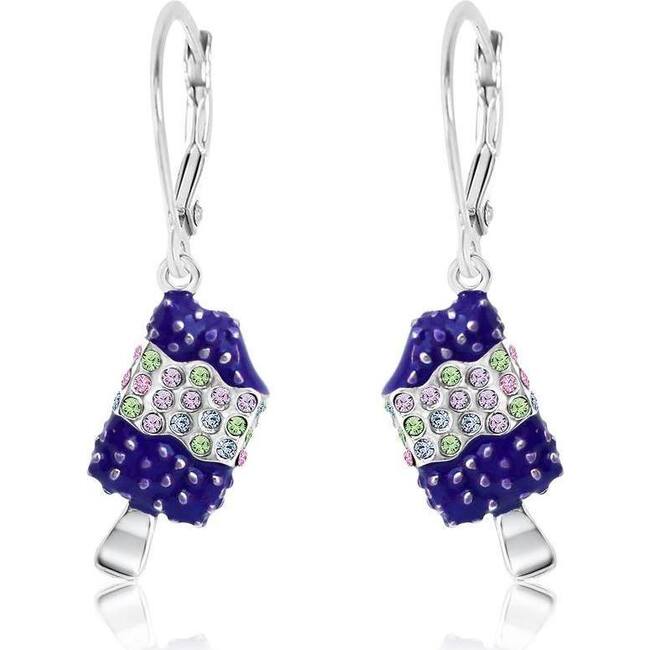 Blue Popsicle Crystal White Gold Palladium Girl's Leverback Earrings