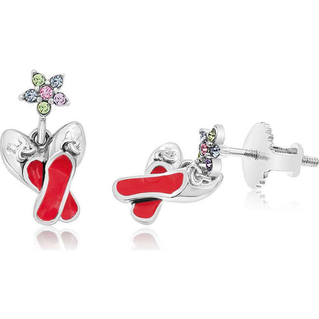 Ballet Shoes Flower Multi-color Crystal White Gold Palladium Plating Girl's Screwback Stud Earring
