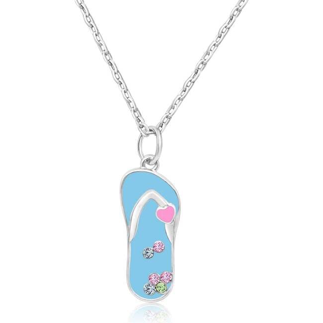 Blue Flip-flop Multi-color Crystal White Gold Palladium Plating Girl's Necklace Pendant
