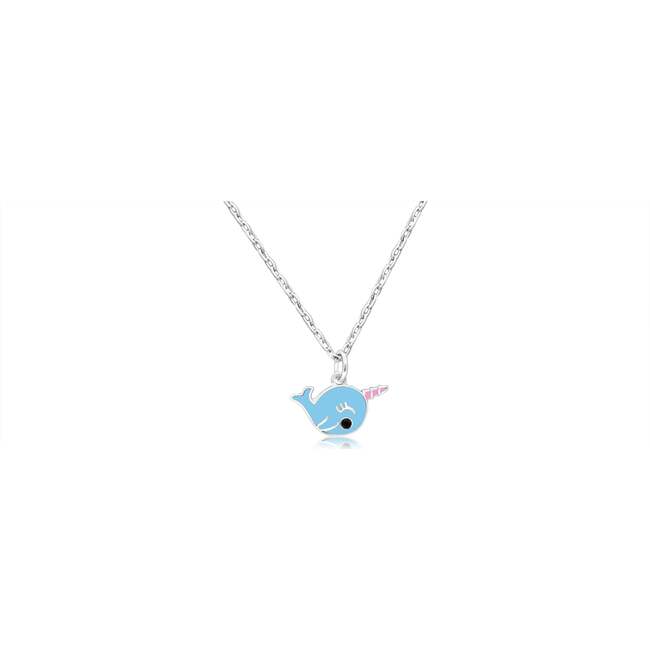 Blue Narwhal White Gold Palladium Plating Girl's Necklace Pendant