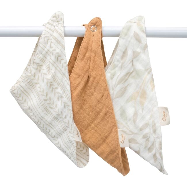 Willow 3-pc. Muslin Baby Bib Set (Copper/Leaf) - Bibs - 3