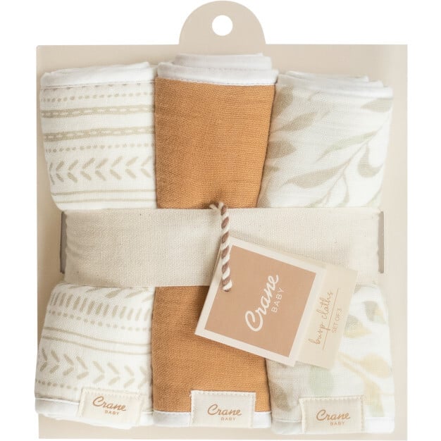 Willow 3-pc. Newborn Burp Cloth Set (Copper/Leaf) - Burp Cloths - 5