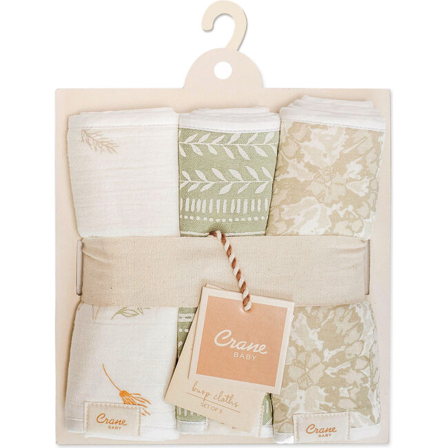 Willow 3-pc. Newborn Burp Cloth Set (Neutral Leaf) - Burp Cloths - 4