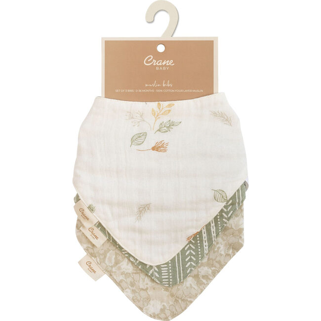 Willow 3-pc Muslin Baby. Bib Set (Neutral Leaf) - Bibs - 5