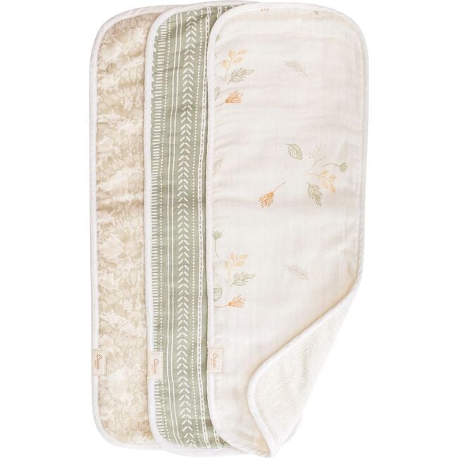 Willow 3-pc. Newborn Burp Cloth Set (Neutral Leaf) - Burp Cloths - 5