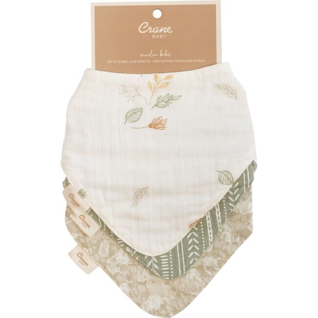 Willow 3-pc Muslin Baby. Bib Set (Neutral Leaf) - Bibs - 7